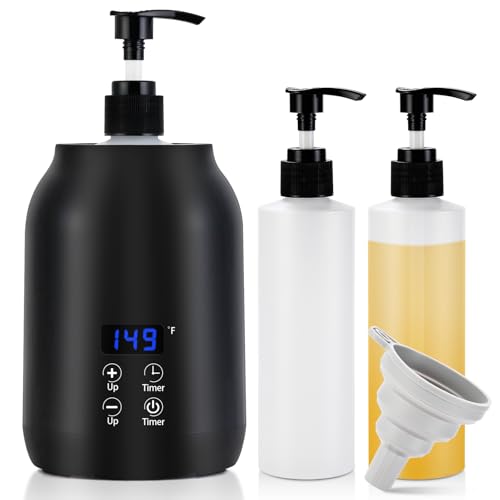 Massage Oil Warmer Heater with Dual 8.5oz Massage Oil Bottles & Funnel, Adjustable Temp...
