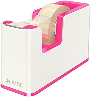 Leitz Tape Dispenser, Heavy Base with Tape, Wow Range, White/Metallic Pink