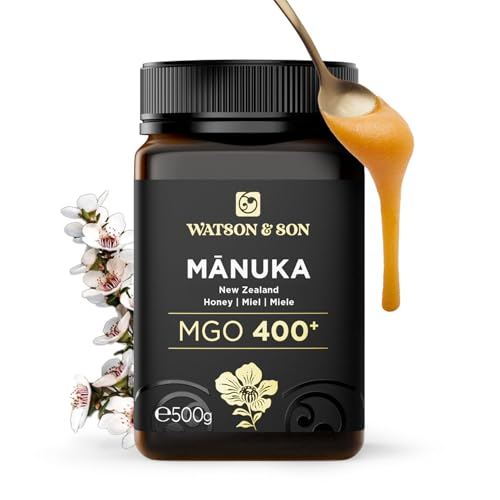Watson & Son Miel de Manuka Pura MGO 400+ (500g) – Miel Cruda sin Filtrar de Nueva Zelanda, Natural sin Pasteurizar