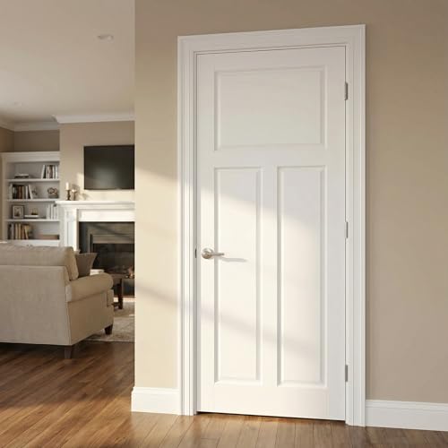 Lioncode 32x80 Exterior Pantry Door, 3 Wood Panel White Slab