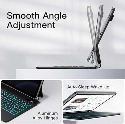 Image of MICROWARE Magic Keyboard Case for Samsung Galaxy Tab S9 FE 5G 10.9 inch S9 S8 S7 11 inch, Floating Cantilever Magnetic Stand, Wireless Backlit Multi-Touch Trackpad, S Pen Holder, Bluetooth Connectivity
