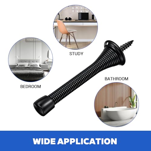 36 Pieces Spring Door Stopper with Rubber Bumper Flexible Spring Heavy Duty Wall Door Stop for Home Offices Schools (Matte Black)