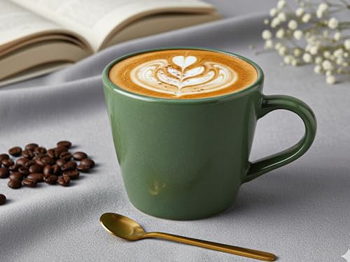 Image of Bodhi House Handcrafted Ceramic Tea Cup Set of 4 Pieces (175 Ml), Stoneware Coffee Mug, Microwave Safe Small Tea Cup, Glossy Finish, Ideal for Daily use, Casual Gatherings and Gifting, Forest Green