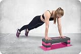 Neo-Sport Step do Ćwiczeń Fitness, Aerobiku - 3-Stopniowy Step do Ćwiczeń z Antypoślizgową Matą - Regulacja Wysokości - Maksymalne Obciążenie 200kg - 28 x 68 x 20 cm - Różowy