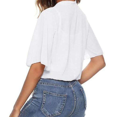 Image of Women's Chiffon Cropped Bolero Sheer Shrugs for Dress Short Sleeve Tie Front Cardigan