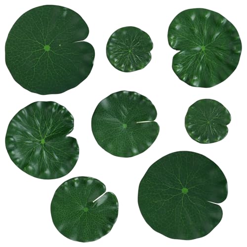 HJZHII 8 Stück Seerosen Künstlich Laub,Künstliche Seerosen Simulierte Lotusblätter Teichpflanzen Künstlich Schwimmende Schaumstoff Ornament Lilien Pads Teichdekoration Seerosenblätter für Terrasse