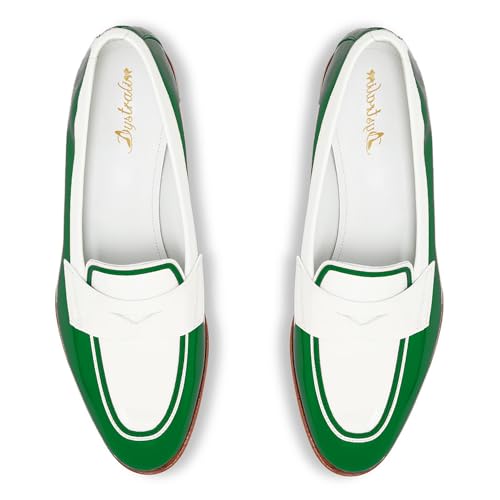 Image of Women Patent Slip On Loafer Flats Two Tone Round Toe Flat Heel Penny Loafers Casual 1 inch Low Heel Loafer Dress Shoes Oxford Comfort Chic Colorblock Office Ladies 4-11 M US