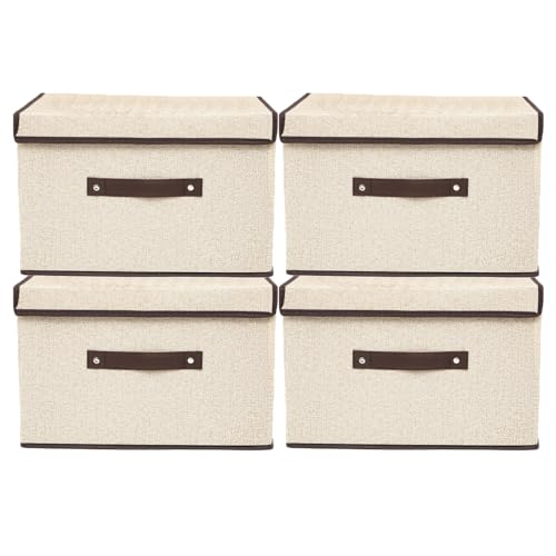 Yalixuan Fabric Storage Boxes with Lids, Pack of 4, Wardrobe Storage Organiser, Foldable Storage Box for Clothes, Toy, Photo, Closet, Bedroom, Home, 38 X 25 X 25cm (Oatmeal)