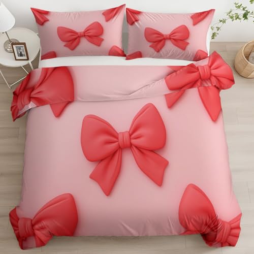 Kids Duvet Cover Set 120 x 150 cm, Soft Microfiber Minimalist Bow Close-up Bedding for Toddler Bed & Nursery, Breathable Quilt Cover with Pillowcase, Light Pink Small Single Bedspread for Boys Girls
