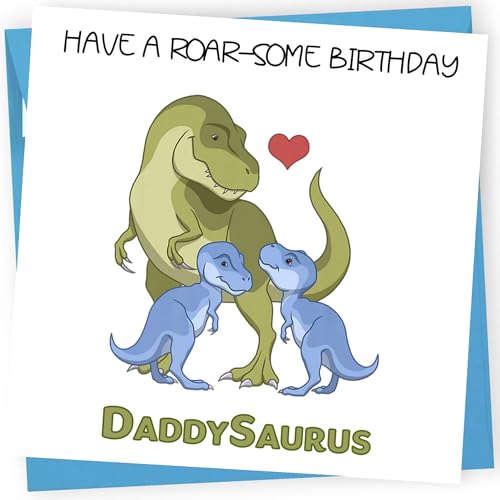 Birthday Cards For Daddy Have A Roar-Some Birthday DaddySaurus Birthday Card From 2 Sons Both Of Us Happy Birthday Father Daddy Pops Bday Greeting 150mm x 150mm (Daddy and 2 Sons)