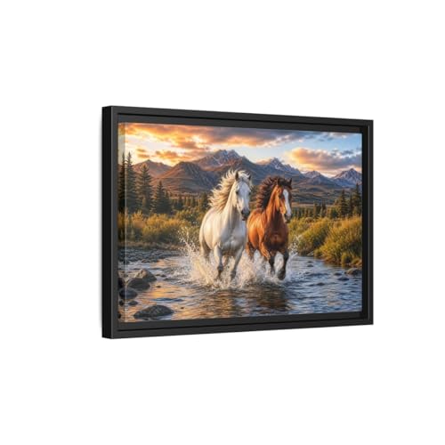 Cadre chevaux sauvages grand format 45x30 cm pour décoration élégante