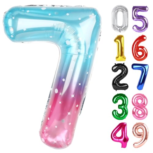 Image of Starry Sky Number 7 Balloon 40 Inch, 7th Birthday Party Decorations, Giant 7 Foil Balloon for Party Supplies