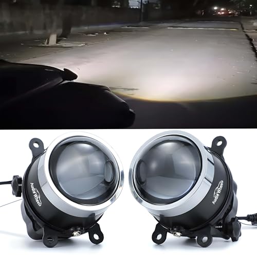 Image of Audio Wheels 3 Inch Universal LED Projector Fog Lamp - 120W, White-6000K (15000LM) with Blue Tint Film | 12V /24V Car Projector Fog Light for Vehicle Modification | 1-Year Warranty