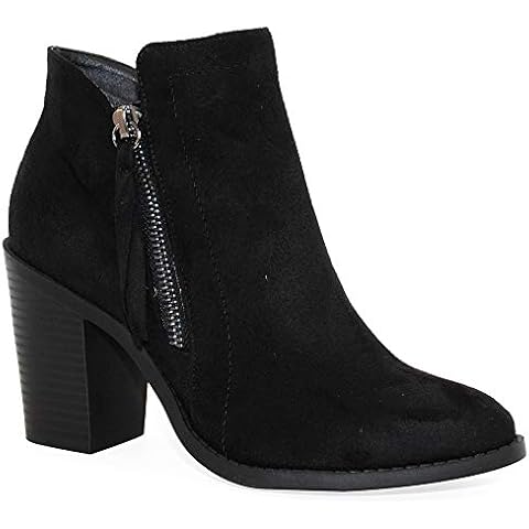 TRENDSUP Women's Fashion Side Zipper Booties (9, Black Suede) Cover