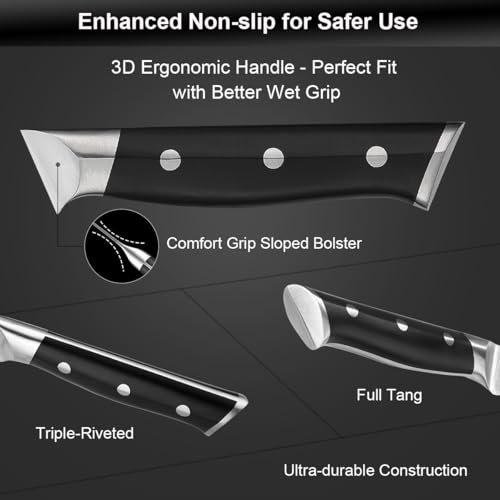 5-Piece Damascus Chef Knife Set: High Carbon Stainless Steel, Professional Ultra Sharp Kitchen Knife Set with Ergonomic Black Handle - Chef/Santoku/Paring/Bread/Brisket/Boning Knives in Gift Box - Image 6