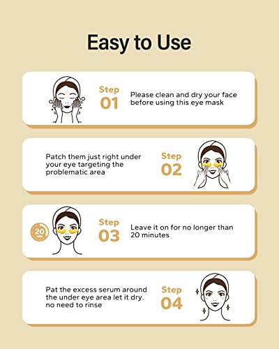 Komoko 24K Gold Under Eye Patches (60 Count), Skin Care, Golden Under Eye Mask Anti-Aging Collagen & Amino Acid, Eye Mask For Removing Dark Circles, Puffiness And Wrinkles, Refresh Your Under Eye Skin #TOP5