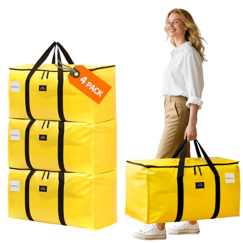 Large Moving Bags and Storage Bags 95L Heavy Duty Moving Boxes with Reinforced Bottom & Wrap-Around Handles Tear-Resistant Reusable Packing Bags for Home College Dorm Christmas Decor 4 Pack