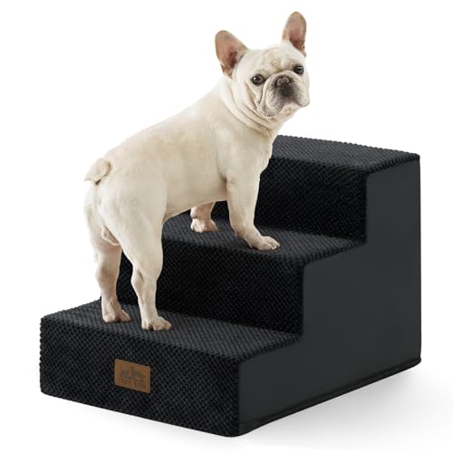 Image of COZY KISS Dog Stairs for Small Dogs, 3 Tier Pet Stairs for Couch, 13.5 inch H Non-Slip Dog Steps for Old Cats, Puppy, Small Dogs, 15.7x17.7x13.5 inch, Black