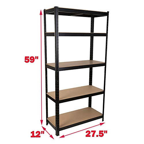 59" Storage Shelves, Heavy Duty Steel Frame 5-Tier Garage Shelving Unit, Metal Multi-Use Storage Rack For Home/Office/Dormitory/Garage, Adjustable Height Bolt-Free Easy Installation #TOP2