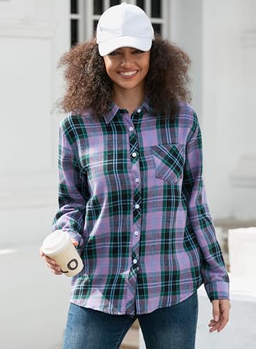 Image of SANGTREE Girls & Women's Long Sleeve Flannel Plaid Shirt Button Down Shirts, 3 Months - US 2XL