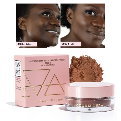 The Good Mineral Loves-You-Back 3In1 Mineral Powder Foundation (Coco 4) | Designed For Acne-Prone, Sensitive Skin | Formulated From Scratch To Remove All The Nasties | Feels Like Nothing, Looks Like Everything | 3In1 Concealer, Foundation + Powder - Lightweight Coverage For Hyperpigmentation + Dark Marks | Vegan + Cruelty Free #TOP6