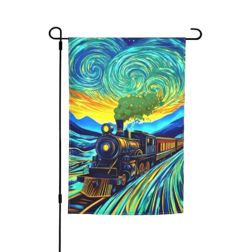 TWYGTEE Train In Starry Night Sky Double Garden Flag 12x18in