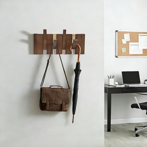 ZOESEEK 11.8" Wooden Piano Key Coat Rack Wall Mounted, 4 Hooks Natural Walnut Wall Coat Rack, Wall Mounted Coat Rack for Hanging Coats/Hats/Keys/Towels/Bags — view 6