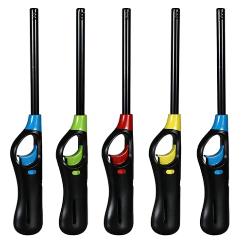 BML 5 x Multipack Large Refillable BBQ Lighter Saftey Gas Suitable for Indoor and Outdoor BBQ, Candles, Camping, Cooking and Stoves Assorted Colours