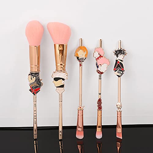Anime JJKaisen Makeup Brushes Set - 5pcs Conjurer Cosmetic Makeup Brush Set Professional Tool Kit Set Drawstring Bag Included (Pink)