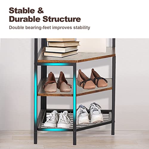 Corner Hall Tree, Entryway Coat Rack With 6 Hooks And Shoe Storage, Freestanding Hallway Storage Shelf Organizer, Vintage Multifunctional Clothes Rack For Home Office Bedroom #TOP6