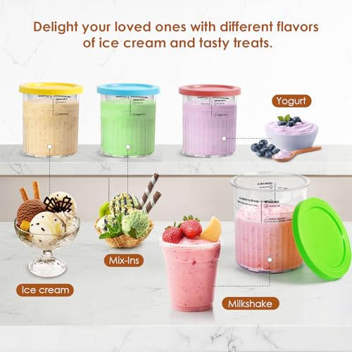 4 Stück Behälter für Ninja Creami Deluxe 680ML Ersatz Pints und Deckel für Ninja Creami NC500EU NC501EU Serie BPA-frei und Spülmaschinenfest Eismaschine Zubehör für Ice Cream Maker, Gelb/Rosa/Grün/Bla