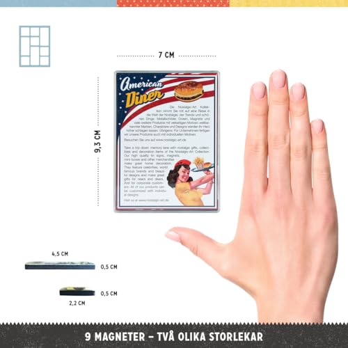 Nostalgic-Art Retro Fridge Magnets, 9 Pieces, American Diner – Gift idea for Diner Fans, Magnet Set for Notice Board, Vintage Design