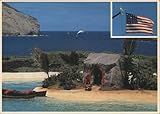 Sealife Park Whalers Cove,Thatched Hut,Man,and Ocean Hawaii Original Vintage Postcard