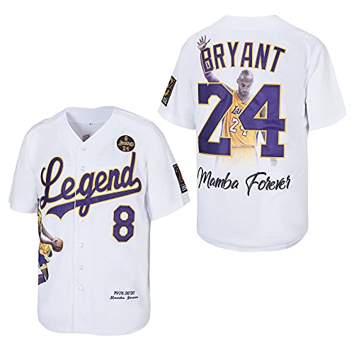 Bryant Jersey 8 Legend 24 Forever Fashion - Camiseta de béisbol cosida para hombre, Blanco, Medium