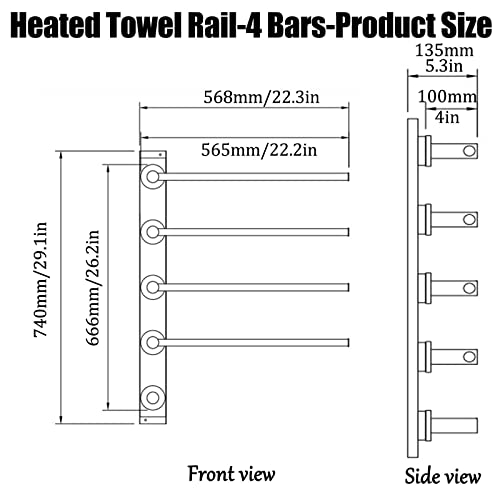 Calentador de toallas blanco de 4 barras con interruptor integrado para pared 5