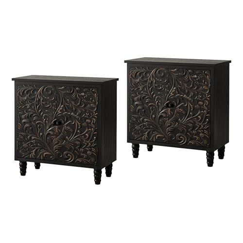 LONYKE 2 Door Farmhouse Storage Cabinet X 2P with Embossed