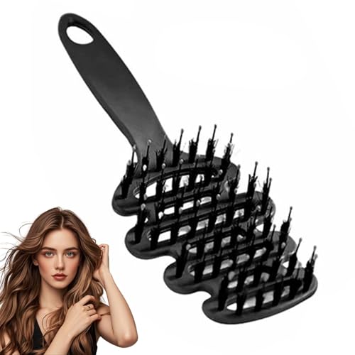 Bristle Hair Brush, Slick Back Hair Brush, Hot Hair Teasing Brush for Volume Hair Scalp Massage, Boar Bristle Brush for Wet & Dry hair (Black)