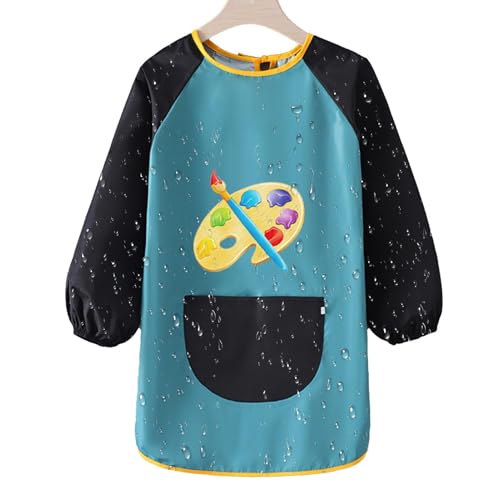 Delantales artificiales de manga larga para niños, batas ajustables para niños con bolsillo grande, delantales cómodos para la escuela, delantal de cocina para niños, delantal de manualidades con