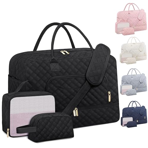 ATTMU Travel Duffle Bag, Weekender Bags for Women with Shoe Compartment, Carry on Overnight Hospital Duffel Bag with Wet Toiletry Pocket for Woman Labor Delivery, Gym, Business Trip, Yoga Black