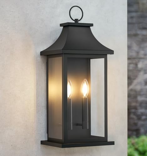 Image of 1-Pack 18'' Large Outdoor Lantern Black Porch Light Fixtures Outdoor Sconce