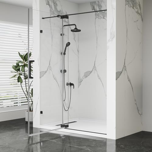 Dimaris Pivot Shower Door, 40-50" W x 76" H Pivot Semi-Frameless Shower Door, 5/16" (8mm) Tempered Glass Door for Walk-in Shower, Nano Coating, Stainless Steel Hardware, Matte Black by Dimaris - Used condition - US$465.59