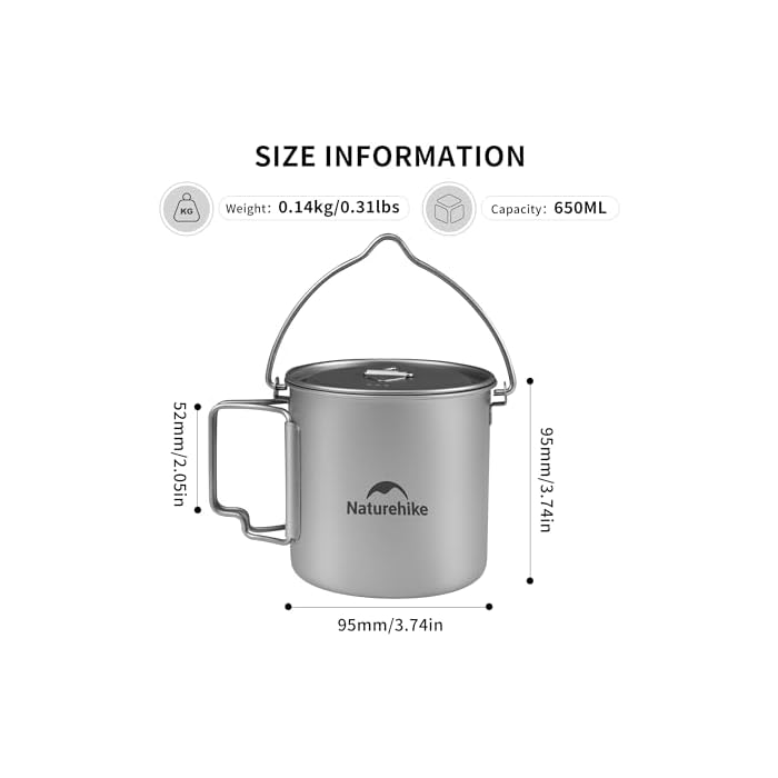 Naturehike Titanium Cup Camping Pot with Bail Handle - Image 3