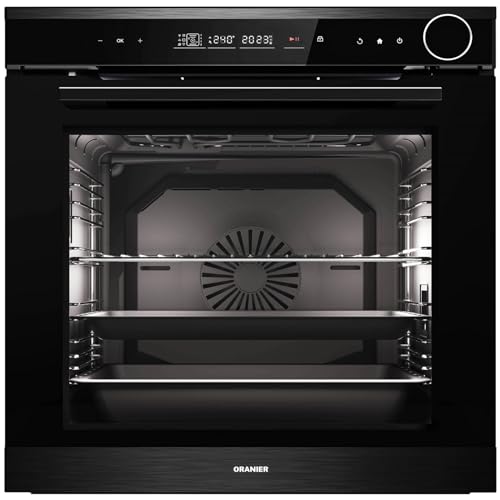 Oranier Dampf-Backofen EBD830 autark schwarz 80 Liter Garraum - Soft-Close Tür - Touch-Control - Pyrolyse Einbaubackofen mit 14 Funktionen