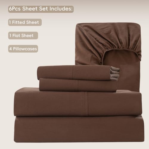 Image of MooMee Sheet Set 100% Washed Cotton Linen-Like Extra Deep Pocket Queen | Relaxed Linen-like Texture. Soft, Breathable & Lightweight Comfort. 15-19 inch Extra Deep Pocket with All-around Elastic