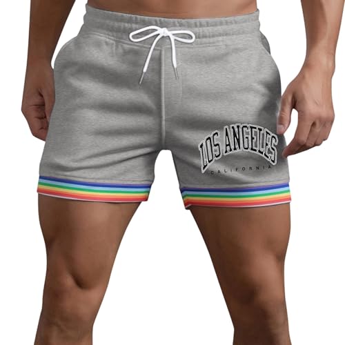 Mens Comfortable Shorts Mens Summer Solid Color Rainbow Pants Pocket Drawstring Loose Casual Sports Running Straight Beach (Light Gray, XL) for Everyday Wear & Travel (2)