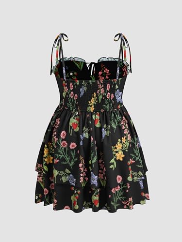 CIDER Summer Plus Size Floral Mini Dress Square Neck Ruffle Hem Knotted Dresses Curve4