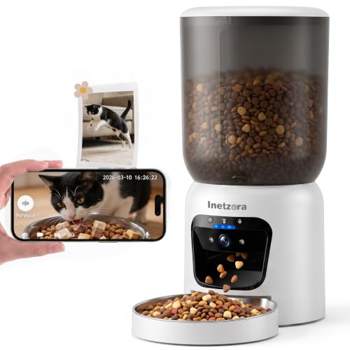 Inetzora Automatic Cat Feeder with 2K Camera: 5G WiFi Auto Dog Feeder - 6L