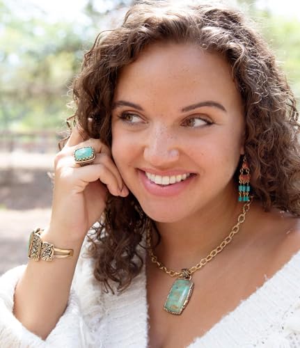 Barse Jewelry Jacquard Blue Turquoise Golden Pendant Necklace2