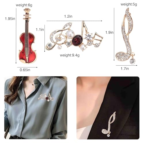 Image of Gold Crystal Guitar Musical Notes Brooches for Womne Reded Enamel Rhinestone Pearl Brooch Pins Fashion Jewelry Brooch pin Accessories for Women Men Gift (Musical instrument note)