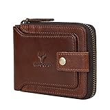 Zipper Wallet Men RFID Blocking Leather Bifold Wallets For Men - Flap ID Window Zip Coin Pocket Mens Zipper Wallets - Big Capacity Credit Card Travel Wallet (Brown)